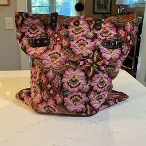 Canvas and embroidered large tote bag
